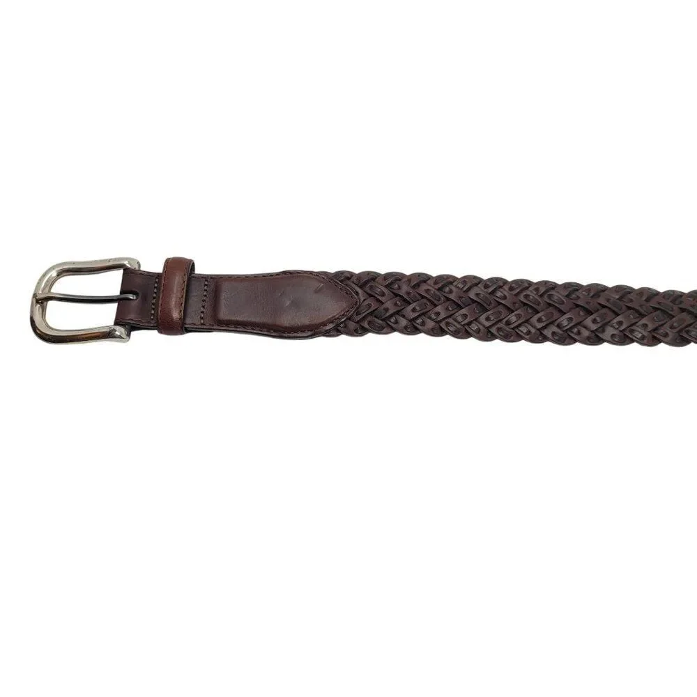 Vtg Brighton Mens Braided‎ Leather Belt 36 Brown Silver Buckle Weaved Country